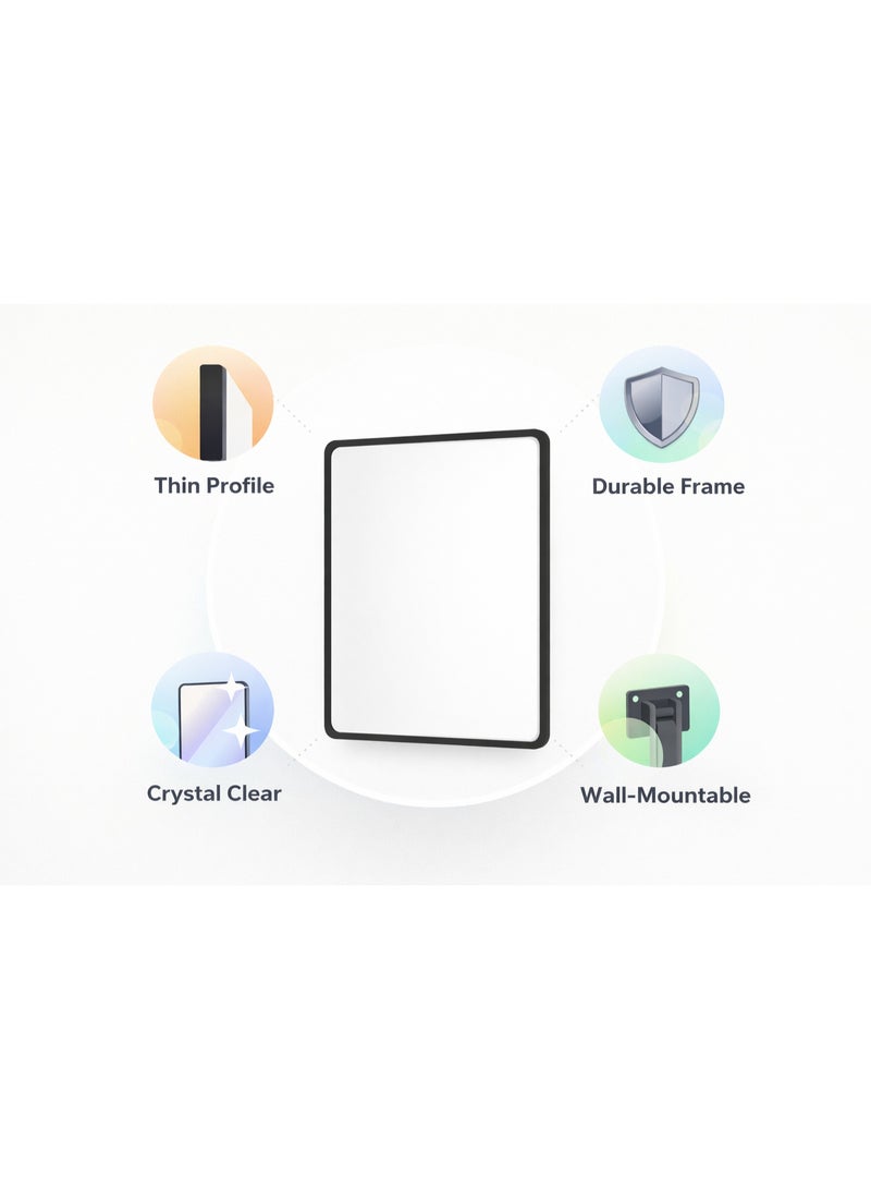 Primanova Wall Mounted Bathroom Mirror 60 × 80 cm Rectangular With Rounded Corners Matte Plastic Frame HD Glass Reversible Design For Vanity And Wash Basin (Black) - Image 5